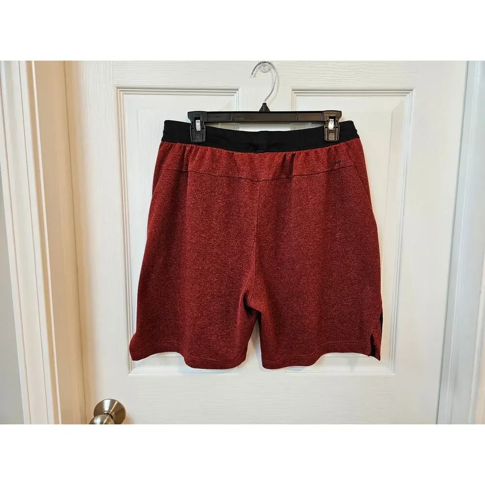 Adidas Men’s Red Heather Athletic Shorts Large Black Stripe Drawstring Training